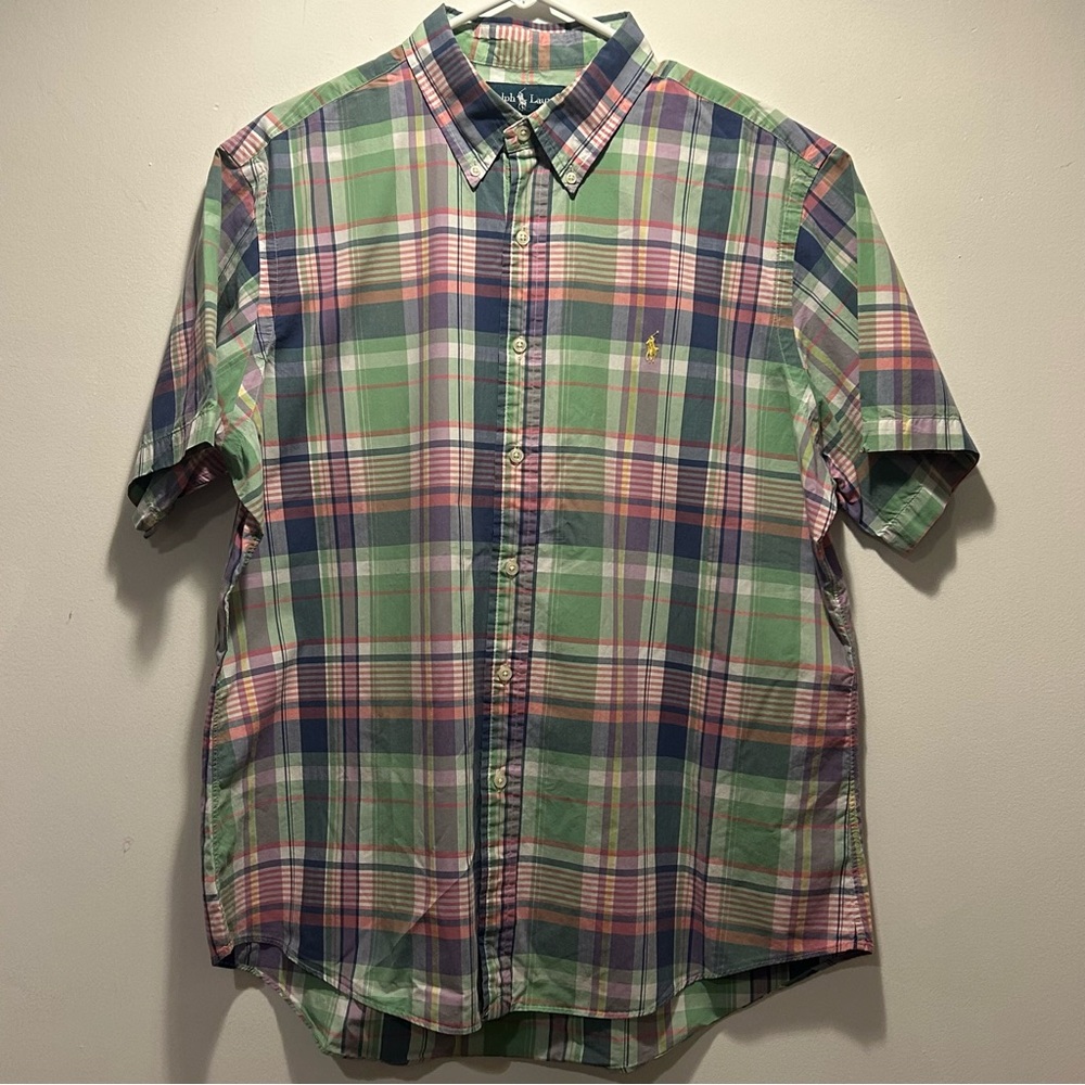 Ralph Lauren Green and Pink Plaid Button Down Shirt